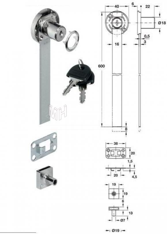 CERRADURA HAFELE DE VARILLA APERTURA LATERAL Marca 